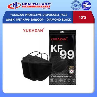 YUKAZAN PROTECTIVE DISPOSABLE FACE MASK 4PLY KF99 EARLOOP 10'S- DIAMOND BLACK